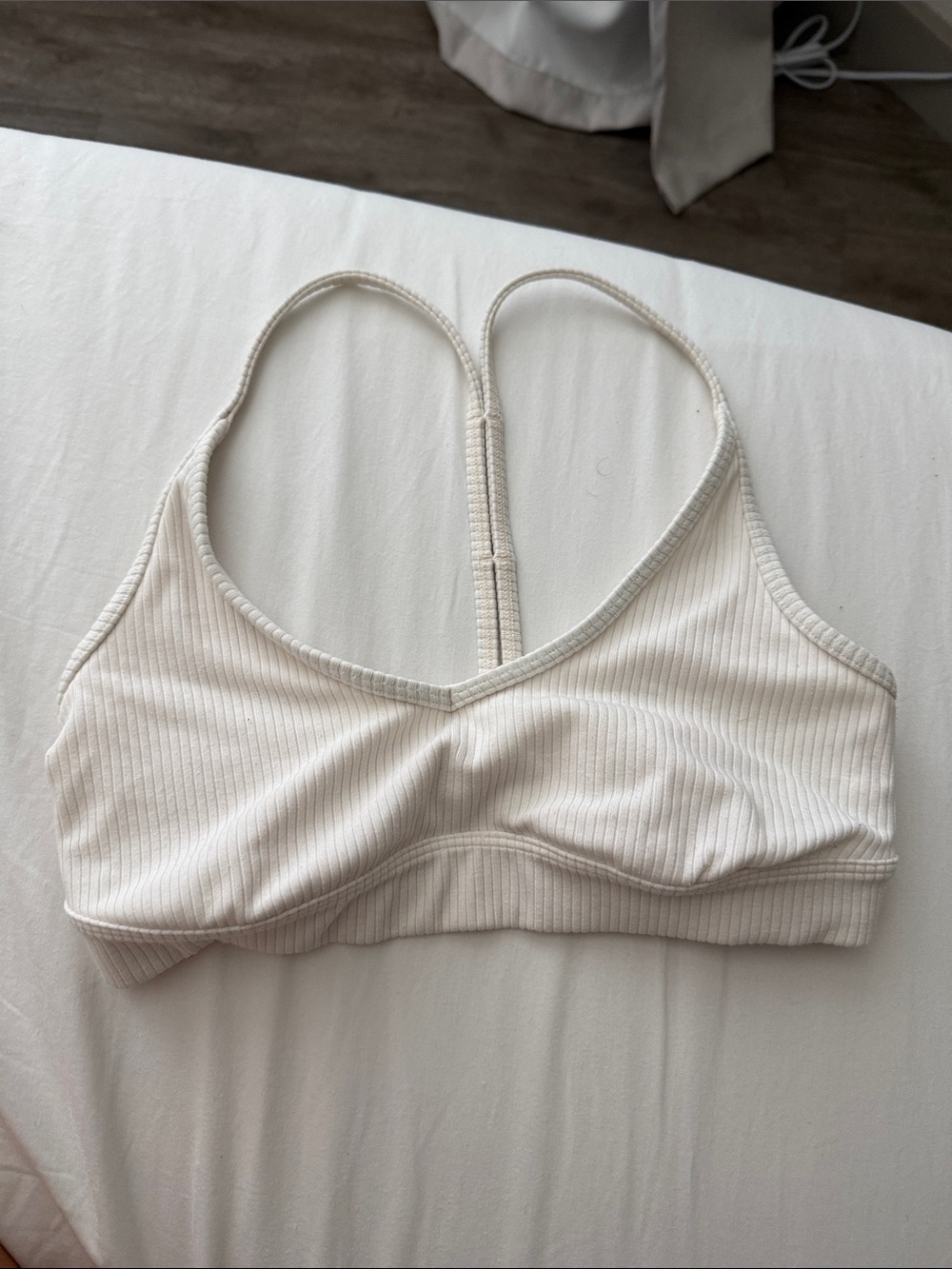 ALO Ribbed V-Neck Bralette in Ivory